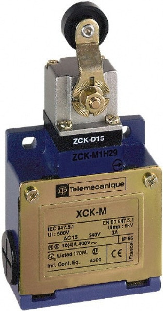 Telemecanique Sensors XCKM115 General Purpose Limit Switch: DP, NC, Roller Lever, Side