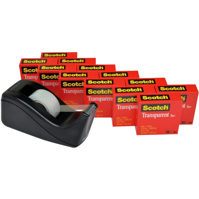 3M CO Scotch 600K-C60  Transparent Tape with Dispenser, 3/4 in x 1000 in, 12 Tape Rolls, 1 Tape Dispenser, Home Office and School Supplies
