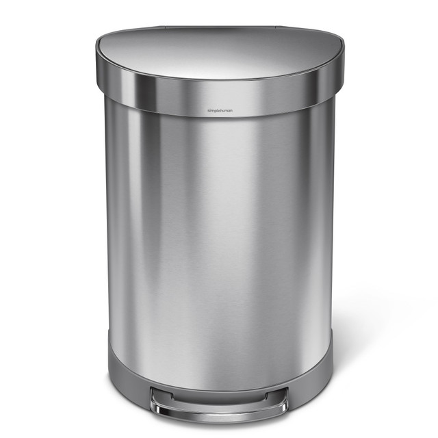 SIMPLEHUMAN LLC CW2029 Simplehuman Semi-Round Step Trash Can, 16 Gallons, Brushed Stainless Steel