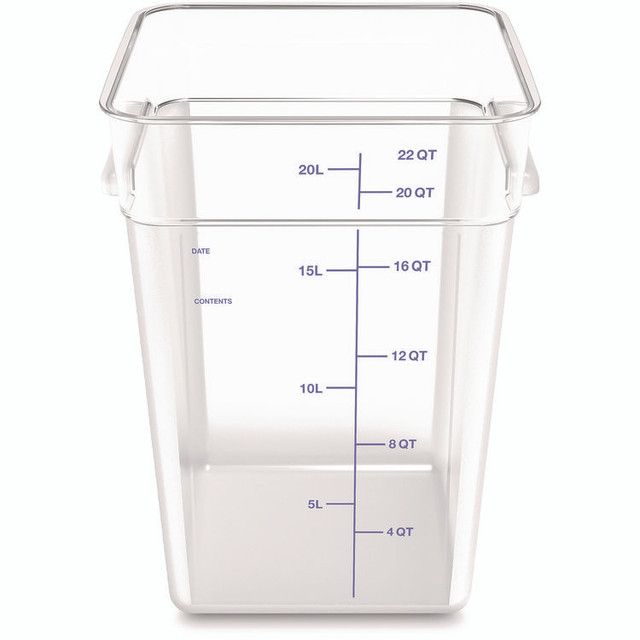 CFS BRANDS Carlisle 1195607 Squares Polycarbonate Food Storage Container, 22 qt, 11 13 x 11.13 x 15.72, Clear, Plastic