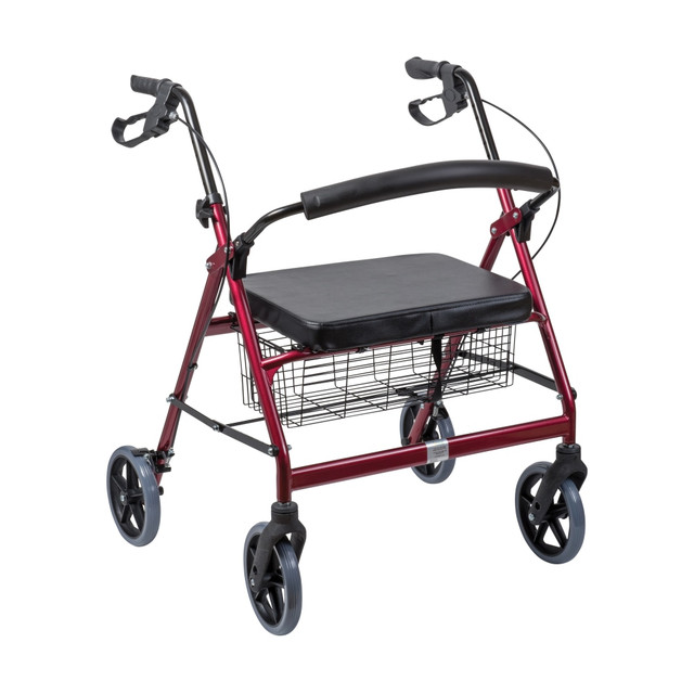 MABIS HEALTHCARE, INC. 501-1032-0700 DMI Adjustable Steel Bariatric Rollator With Seat, 34 3/4in x 28 1/2in, Burgundy MABIS HEALTHCARE, INC. 501-1032-0700 DMI Adjustable Steel Bariatric Rollator With Seat, 34 3/4in x 28 1/2in, Burgundy