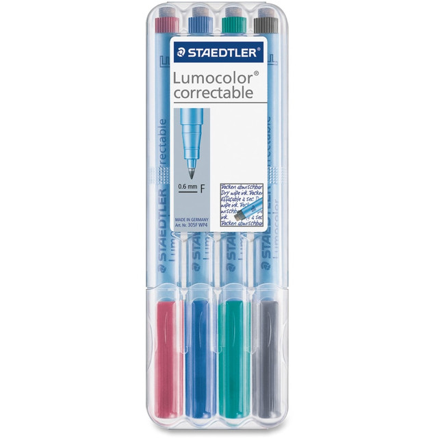 STAEDTLER-MARS GMBH & CO KG 305FWP41 Lumocolor Correctable Marker Pens - Fine Marker Point - 0.6 mm Marker Point Size - Refillable - Assorted - Polypropylene Barrel - 4 / Set