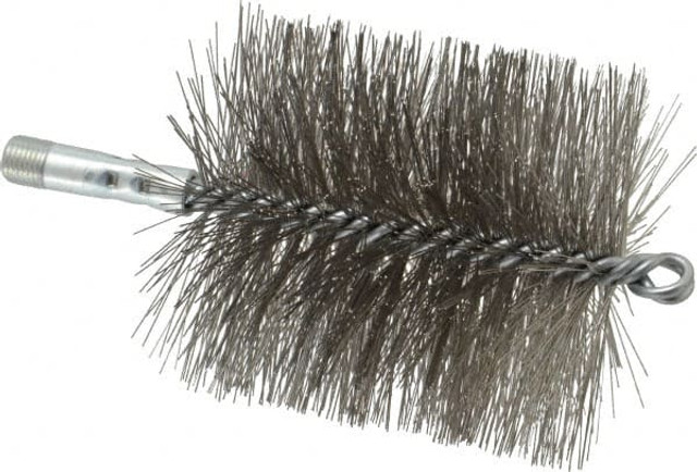 Schaefer Brush 43868 Double Stem/Spiral Tube Brush: 4" Dia, 7-1/4" OAL, Stainless Steel Bristles