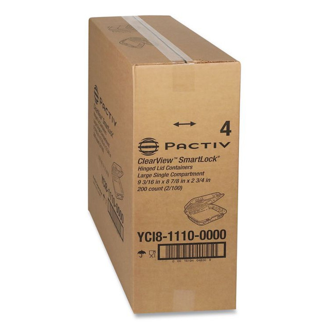 PACTIV EVERGREEN CORPORATION YCI81110 ClearView SmartLock Hinged Lid Container, 9.22 x 8.88 x 2.91, Clear, Plastic, 200/Carton