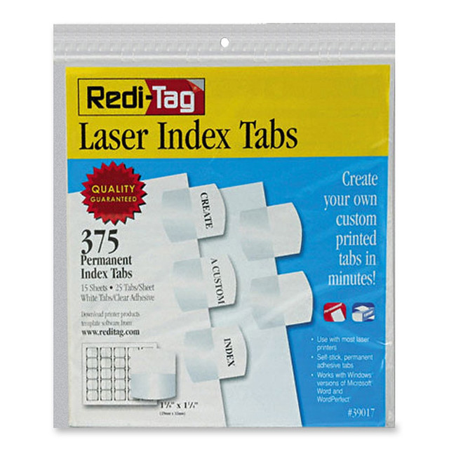 REDI-TAG CORPORATION 39017 Redi-Tag Laser Index Tabs, 1 1/8in x 1 1/4in, White, Pack Of 375
