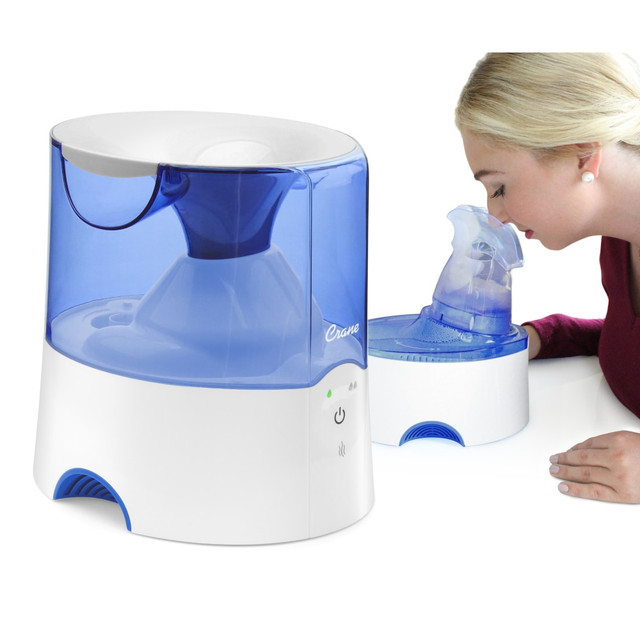 CRANE USA, INC. EE-5202 Crane 2-In-1 Warm Mist Humidifier and Personal Steam Inhaler, 0.5 Gallon, 6 1/2in x 8in x 8 1/2in, Blue/White