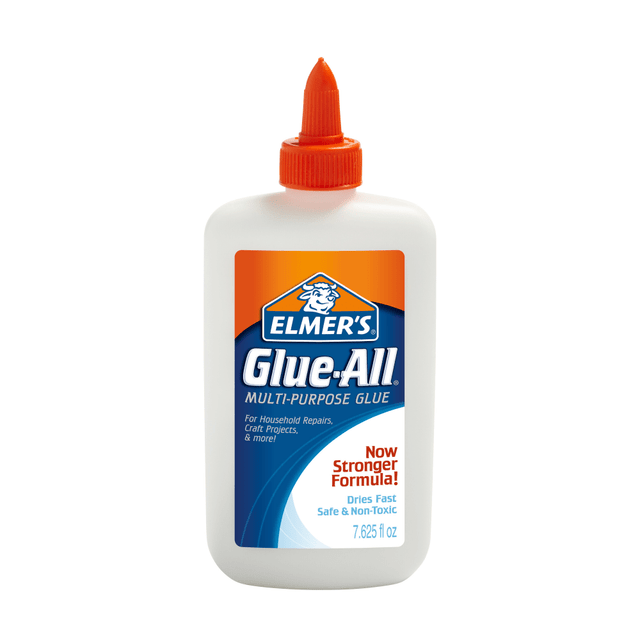 Permanently attach items to paper, fabric, wood, ceramics, leather, and more with the non-toxic adhesive of Elmers Extra Strong Glue-All Multi-Purpose Glue. Ideal for household jobs, crafts, and school projects, Elmers Glue-All bonds strongly and dries quickly, and can handle kitchen repairs, workshop and garage work, and other demanding applications.  Make slime and bond materials like paper, fabric, wood, ceramics, leather, and more  Safe, non-toxic, and quick-drying formula  Perfect for crafts, repairs, and projects  Ideal for use in the kitchen, workshop, den, and garage  Great for creating slime at home or in the classroom!  Bottle of 7.625 oz. extra strong multi-purpose liquid glue.  ACMI Certified AP Nontoxic. For detailed information see www.acmiart.org.  Less harsh chemicals - made with fewer harsh chemicals, or safer chemicals than typical alternatives, helping  reduce your use of and exposure to substances that may be more harmful to your health and the environment.