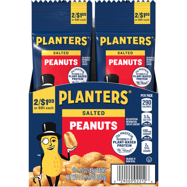 HORMEL FOODS CORPORATION 7569 Planters Nut Pouches, Salted Peanuts, 1.75 Oz, Box Of 18 HORMEL FOODS CORPORATION 7569 Planters Nut Pouches, Salted Peanuts, 1.75 Oz, Box Of 18