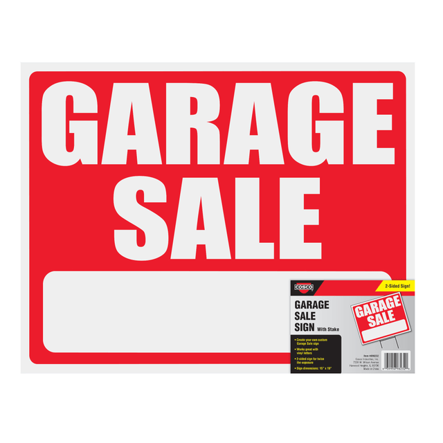 CONSOLIDATED STAMP MFG CO 98232 Cosco "Garage Sale" Sign With Stake Kit, 15in x 19in, Red/White