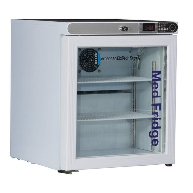 American BioTech Supply PHABTFS0104GLH Laboratory Refrigerator: 1 cu ft Capacity, 2 to 8 ° C, 17-1/4" OAW, 19-1/4" OAD, 21-1/4" OAH