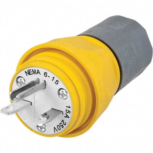 Hubbell Wiring Device-Kellems HBL14W49 Straight Blade Plug: Industrial, 6-15P, 250VAC, Yellow