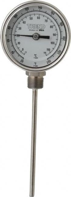 Wika 31060A007G4 Bimetal Dial Thermometer: 20 to 240 ° F, 6" Stem Length