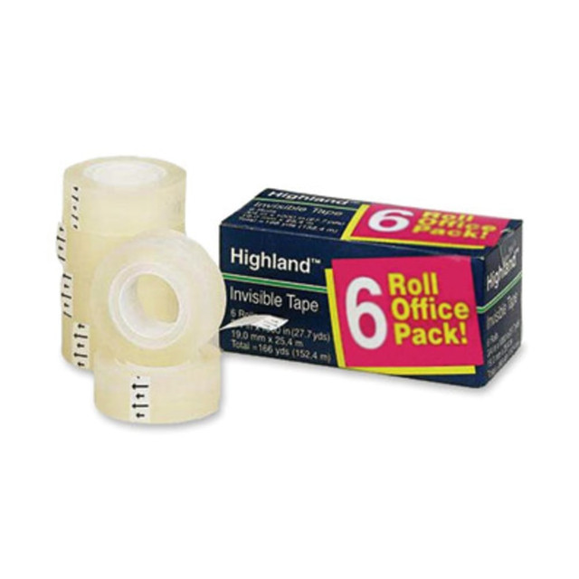3M CO 6200341000 Highland 3/4inW Matte-finish Invisible Tape - 27.78 yd Length x 0.75in Width - 1in Core - Matte - Clear - For Mending, Holding, Splicing - 6 / Pack 3M CO 6200341000 Highland 3/4inW Matte-finish Invisible Tape - 27.78 yd Length x 0.75in Width - 1in Core - Matte - Clear - For Mending, Holding, Splicing - 6 / Pack