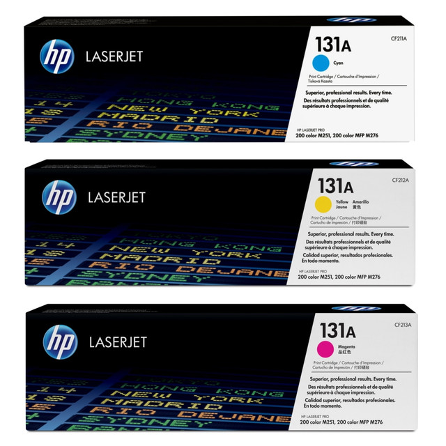 HP INC. HP131ACMY-OD HP 131A Cyan, Magenta, Yellow Toner Cartridges Combo, Pack Of 3, CF211A,CF212A,CF213A