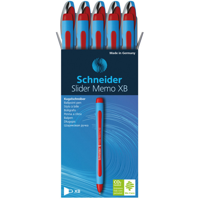 REDIFORM, INC. 150202 Schneider Slider Memo XB Ballpoint Pens, Extra Bold Point, 1.4 mm, Blue/Red Barrel, Red Ink, Box Of 10