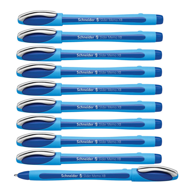 REDIFORM, INC. 150203 Schneider Slider Memo XB Ballpoint Pens, Box Of 10, Extra Broad Point, 1.4 mm, Light Blue Barrel, Blue Ink