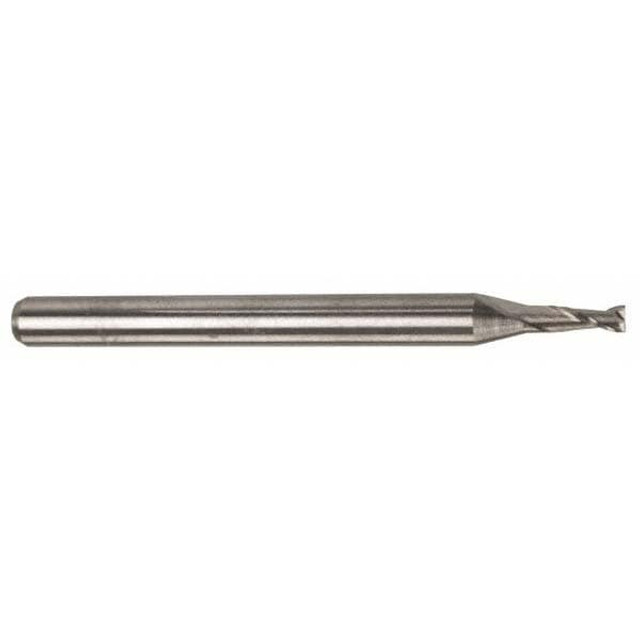 SGS 00825 Square End Mill: 0.019'' Dia, 0.057'' LOC, 1/8'' Shank Dia, 1-1/2'' OAL, 2 Flutes, Solid Carbide