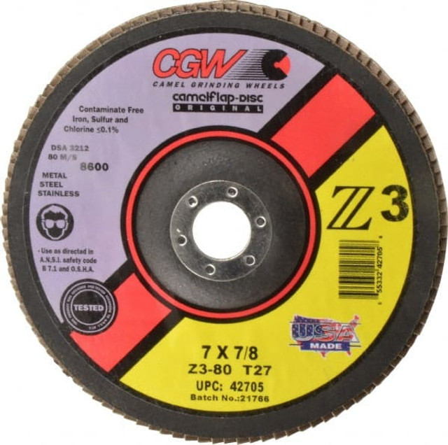 CGW Abrasives 42705 Flap Disc: 7/8" Hole, 80 Grit, Zirconia Alumina, Type 27