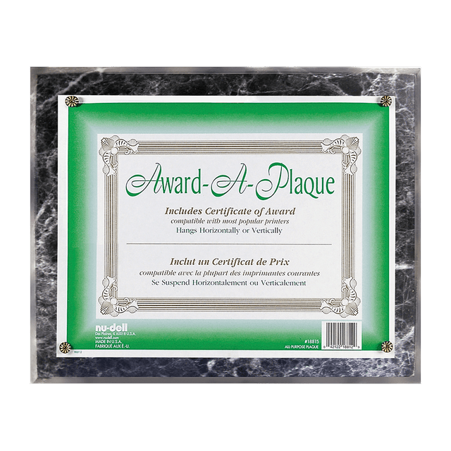 GLOLITE NUDELL LLC 18815M Nu-Dell Award-A-Plaque, 13in x 10 1/2in, Black Marble