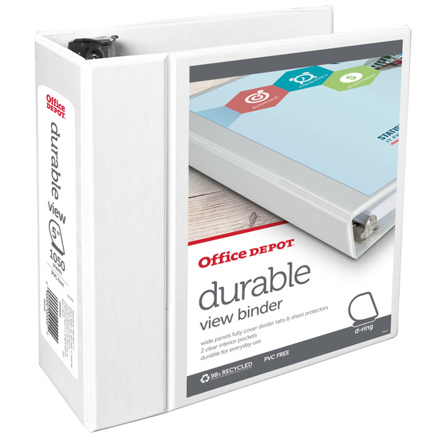 OFFICE DEPOT 82356 Brand Durable View 3-Ring Binder, 5in Slant Rings, White OFFICE DEPOT 82356 Brand Durable View 3-Ring Binder, 5in Slant Rings, White