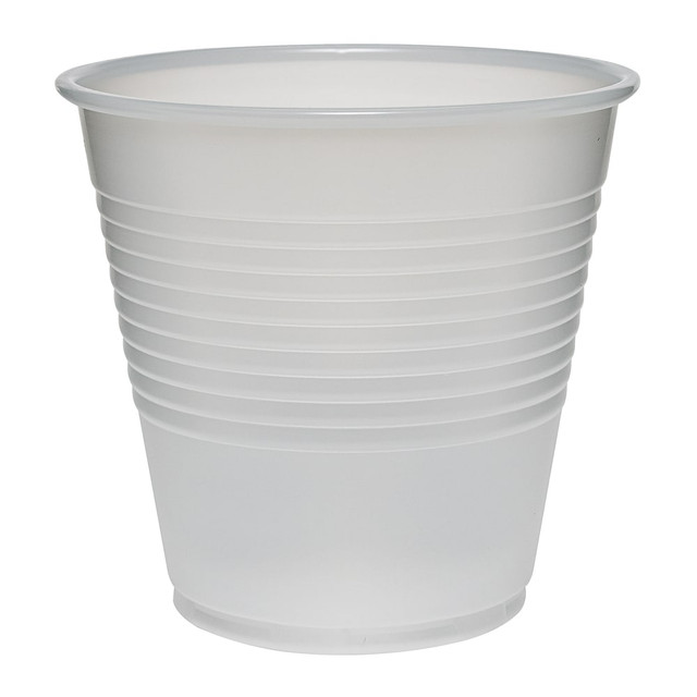 This cold cup is a great economical alternative for plastic cups. Double sidewall ribbing adds cup strength, safety and convenience. Translucent design allows easy beverage identification. Rolled rim provides secure lid fit for leak-resistance. Lids are not included.  For with cold beverages  Double sidewall ribbing for enhanced cup strength  Rolled rim for secure lid fit  Contact clarity for easy beverage identification  Translucent cold cups come in a case of 2,500. Includes 25 bags with 100 cups each for easy portability.