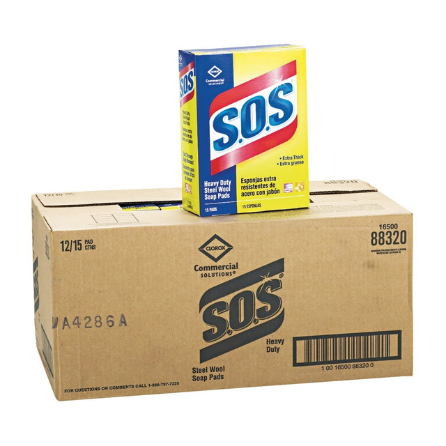 ACME UNITED CORPORATION 88320 Clorox S.O.S. Steel Wool Heavy-Duty Soap Pads, 15 Per Box, Case Of 12 Boxes ACME UNITED CORPORATION 88320 Clorox S.O.S. Steel Wool Heavy-Duty Soap Pads, 15 Per Box, Case Of 12 Boxes
