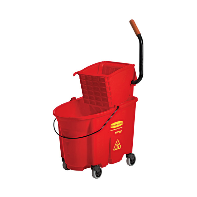 RUBBERMAID FG758888RED  Commercial WaveBrake Plastic/Steel Side-Press Wringer/Bucket Combo, 8.75 Gallons, Red