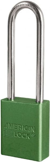 American Lock S1107GRN Lockout Padlock: Keyed Different, Key Retaining, Aluminum, 3" High, Plated Metal Shackle, Green