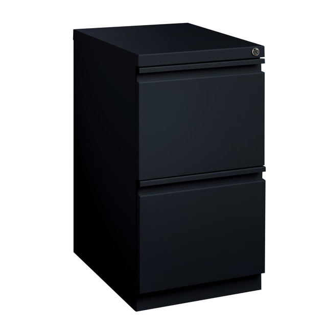 Keep important documents neatly organized with this 20-inch WorkPro 2-drawer mobile pedestal file cabinet. The sturdy metal construction ensures longevity, while the hidden casters and optimized height let you easily slide this cabinet underneath your desk. Featuring precision steel ball-bearings, the two drawers of this storage solution open and close noiselessly. This black WorkPro 2-drawer mobile pedestal file cabinet has a core-removable lock to keep your sensitive business files secure.  Metal framework with a sleek all-black finish.  2 pull-out drawers offer ample storage space.  Core-removable lock secures your important documents.  Save time - no assembly required.  WorkPro black pedestal file cabinet complements most office environments.  GREENGUARD Gold certified  - certified for low chemical emissions: UL.COM/GG - UL 2818. Ranked in two tiers: Certified and Gold.  Tested to meet ANSI/BIFMA Performance Standards - Manufacturer testing has been conducted on this product to meet specific performance requirements and safety standards set forth by the American National Standards Institute (ANSI) and the Business and Institutional Furniture Manufacturers.  Less harsh chemicals - made with fewer harsh chemicals, or safer chemicals than typical alternatives, helping  reduce your use of and exposure to substances that may be more harmful to your health and the environment.  Contains Recycled Content - See Specs for Details.