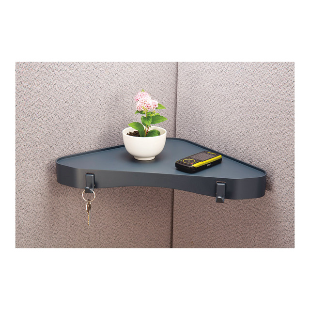 OFFICEMATE INTERNATIONAL CORP. OIC29320 Officemate Vertical Mate Corner Shelf With 2 Hooks, 2 5/8inH x 9 1/8inW x 7/8inD, Gray