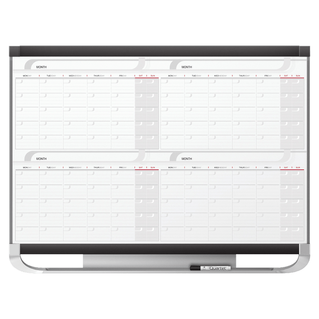 ACCO BRANDS USA, LLC Quartet 4MCP43P2  Prestige 2 Magnetic Four Month Calendar Board, 4ft x 3ft, Total Erase Surface - Monthly - 4 Month - Graphite, White - Steel - Marker Tray, Durable, Ghost Resistant, Stain Resistant, Magnetic, Maintenance Schedul