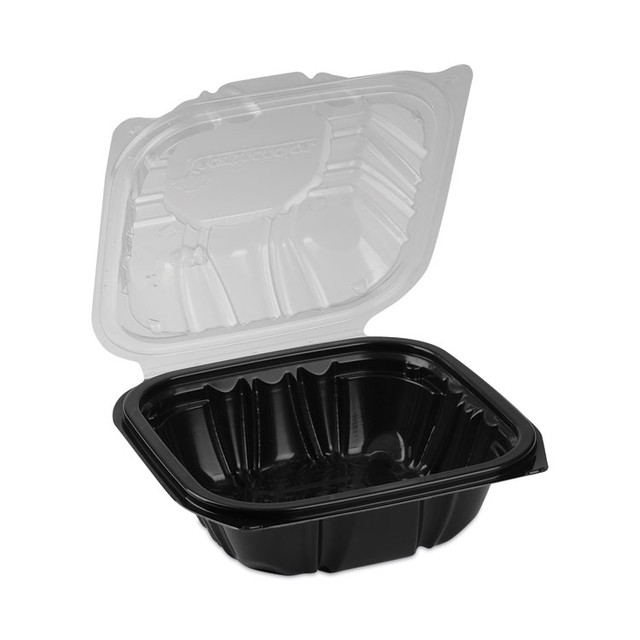 PACTIV EVERGREEN CORPORATION DC6610B000 EarthChoice Vented Dual Color Microwavable Hinged Lid Container, 16 oz, 6 x 6 x 3, Black/Clear, Plastic, 321/Carton