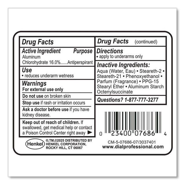 DIAL PROFESSIONAL 07686 Anti-Perspirant Deodorant, Crystal Breeze, 1.5 oz, Roll-On Bottle, 48/Carton