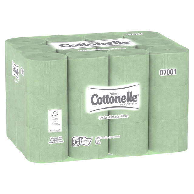 KIMBERLY-CLARK Kleenex 07001  Cottonelle Coreless 2-Ply Toilet Paper, 800 Sheets Per Roll, Pack Of 36 Rolls