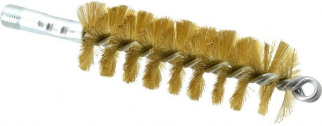 Schaefer Brush 43639 Double Stem/Single Spiral Tube Brush: 1-1/2" Dia, 8" OAL, Brass Bristles