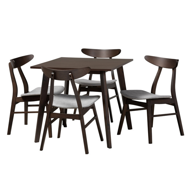 WHOLESALE INTERIORS, INC. Baxton Studio 2721-10466-10464  Britte Dining Set, 29-9/16inH x 31-1/2inW x 31-1/2inD, Light Gray/Dark Brown