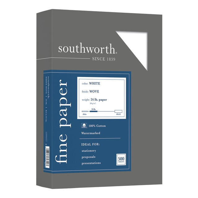 NEENAH PAPER INC 14C Southworth 100% Cotton Business Paper, 8 1/2in x 11in, 24 Lb, 100% Recycled, White, Box Of 500