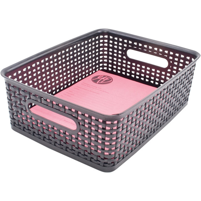 Advantus AVT40327  Plastic Weave Bins - 4.8in Height x 10.5in Width x 13.3in Depth - Desktop - Secure Grip - Black - Plastic - 2 Each