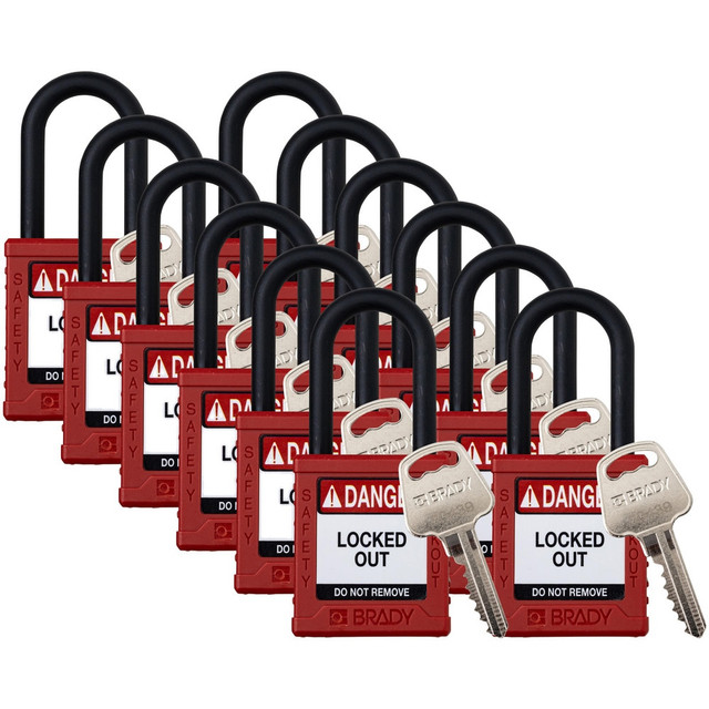 Brady 153570 Lockout Padlocks; Legend: DANGER LOCKED OUT DO NOT REMOVE ; Key Type: Keyed Different ; Key Retaining: Retaining Key ; Body Material: Nylon ; Shackle Material: Plastic ; Body Height: 1.77in