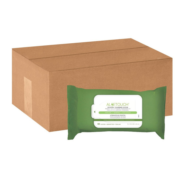 MEDLINE INDUSTRIES, INC. MSC263654 Aloetouch SELECT Premium Spunlace Personal Cleansing Wipes, Scented, 8in x 12in, White, 48 Per Pack, Case Of 12 Packs