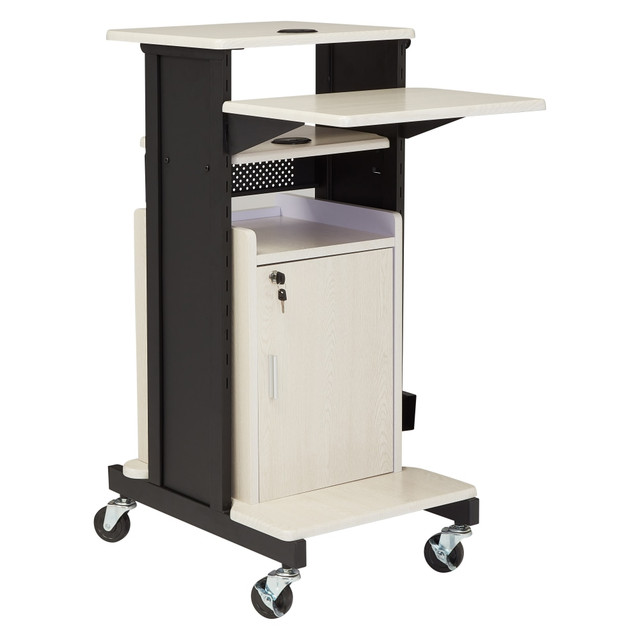 OKLAHOMA SOUND CORPORATION #PRC250 Oklahoma Sound? Premium Plus Presentation Cart With Storage Cabinet, Ivory/Black OKLAHOMA SOUND CORPORATION #PRC250 Oklahoma Sound? Premium Plus Presentation Cart With Storage Cabinet, Ivory/Black
