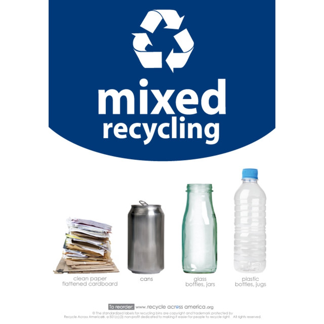 PACKAGING DYNAMICS Recycle Across America MXD-1007  Mixed Standardized Recycling Labels, MXD-1007, 10in x 7in, Navy Blue