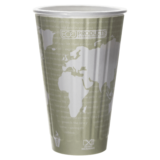WADDINGTON NORTH AMERICA INC. Eco-Products EPBNHC16WD  World Art Insulated Hot Cups, 16 Oz, Light Green/White, Pack Of 600