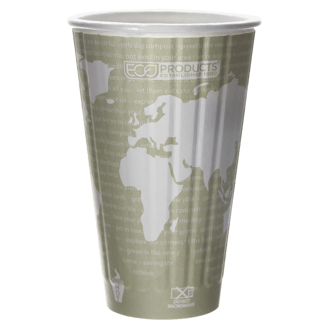 WADDINGTON NORTH AMERICA INC. EPBNHC16WD Eco-Products World Art Insulated Hot Cups, 16 Oz, Light Green/White, Pack Of 600