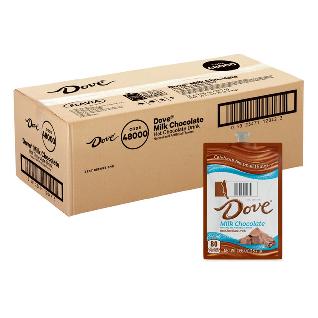 Dove Hot Chocolate Freshpack delivers a premium, silky cocoa experience with precise single-cup portions, ensuring freshness and compatibility with FLAVIA brewers and eco-friendly pouches.  Dove Hot Chocolate Freshpack is a premium cocoa carefully blended to create a silky, smooth and indulgent hot chocolate drink. Indulge  Compatible with FLAVIA single-serve brewers.  Our pack-to-cup brewing process ensures nothing touches the ingredients other than hot water, so your drink does not taste like previous  or single-serve use, Freshpacks stay completely sealed until the moment brewed, eliminating exposure to light, air and germs.  Our commitment to sustainability, innovative pouches are recyclable through Terracycle.