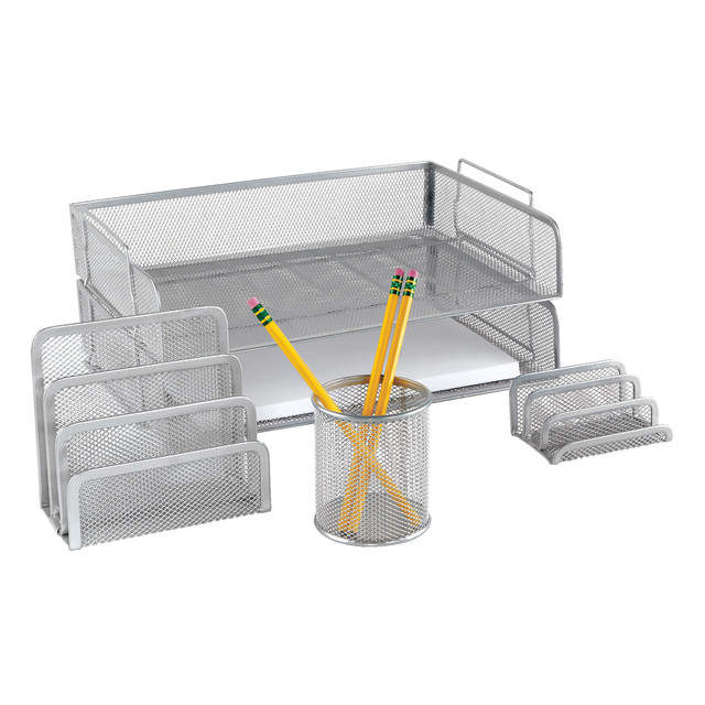 OFFICE DEPOT DSN-736A Brenton Studio Silver Mesh Desk Accessory Set