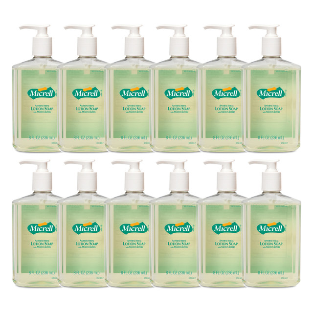 GOJO INDUSTRIES INC 9752 Micrell Balsam Antibacterial Lotion Hand Soap, Citrus/Floral Scent, 8 Oz, Carton Of 12 Pump Bottles