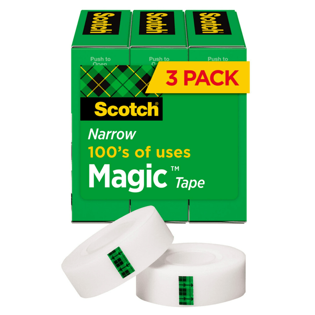 3M CO 810H3 Scotch Magic Tape, Invisible, 1/2 in x 1296 in, 3 Tape Rolls, Clear, Home Office and School Supplies