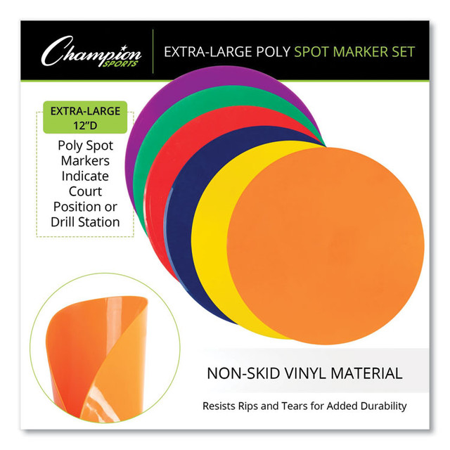 CHAMPION SPORT Sports XLMSPSET Extra Large Poly Marker Set, 12" dia, Assorted Colors, 6 Spots/Set
