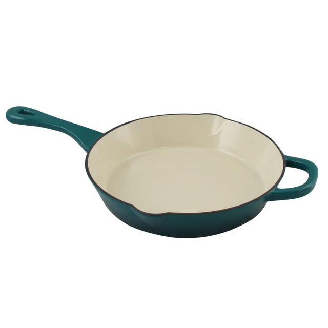 GIBSON OVERSEAS INC. 995100789M Crock-Pot Artisan Round Enameled Cast Iron Skillet, 10in, Teal Ombre GIBSON OVERSEAS INC. 995100789M Crock-Pot Artisan Round Enameled Cast Iron Skillet, 10in, Teal Ombre